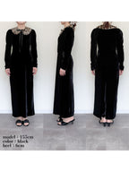 Ribbon embroidered velour dress & tippet ブラック