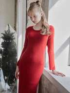 Back open shiny knit dress レッド size:M model:173cm DASHA.G