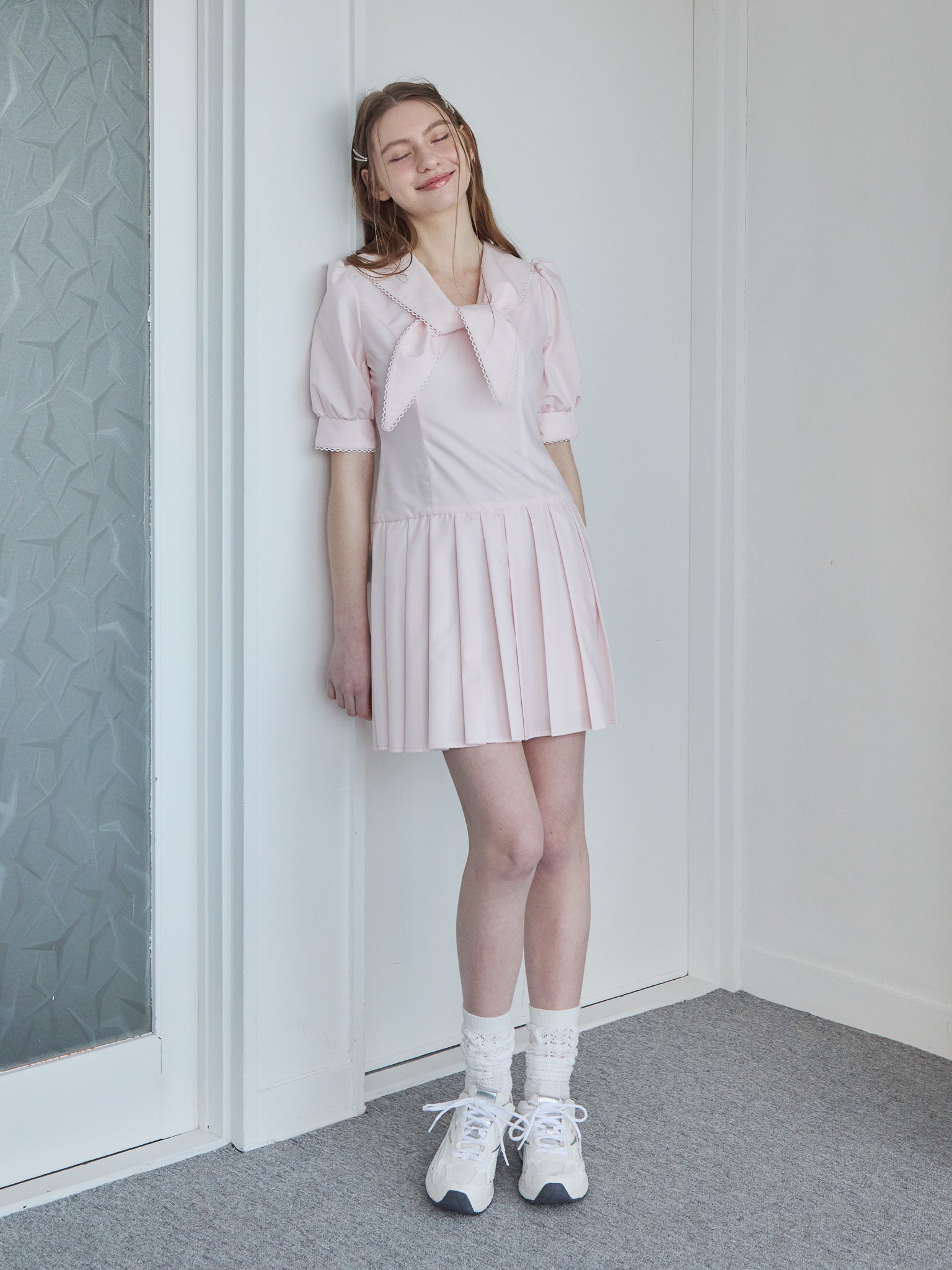 Low waist pleated mini dress ピンク size:M model:171cm ANIUTA