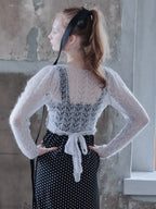 Mohair crochet ribbon cardigan ライトグレー size:M model:173cm DASHA.G