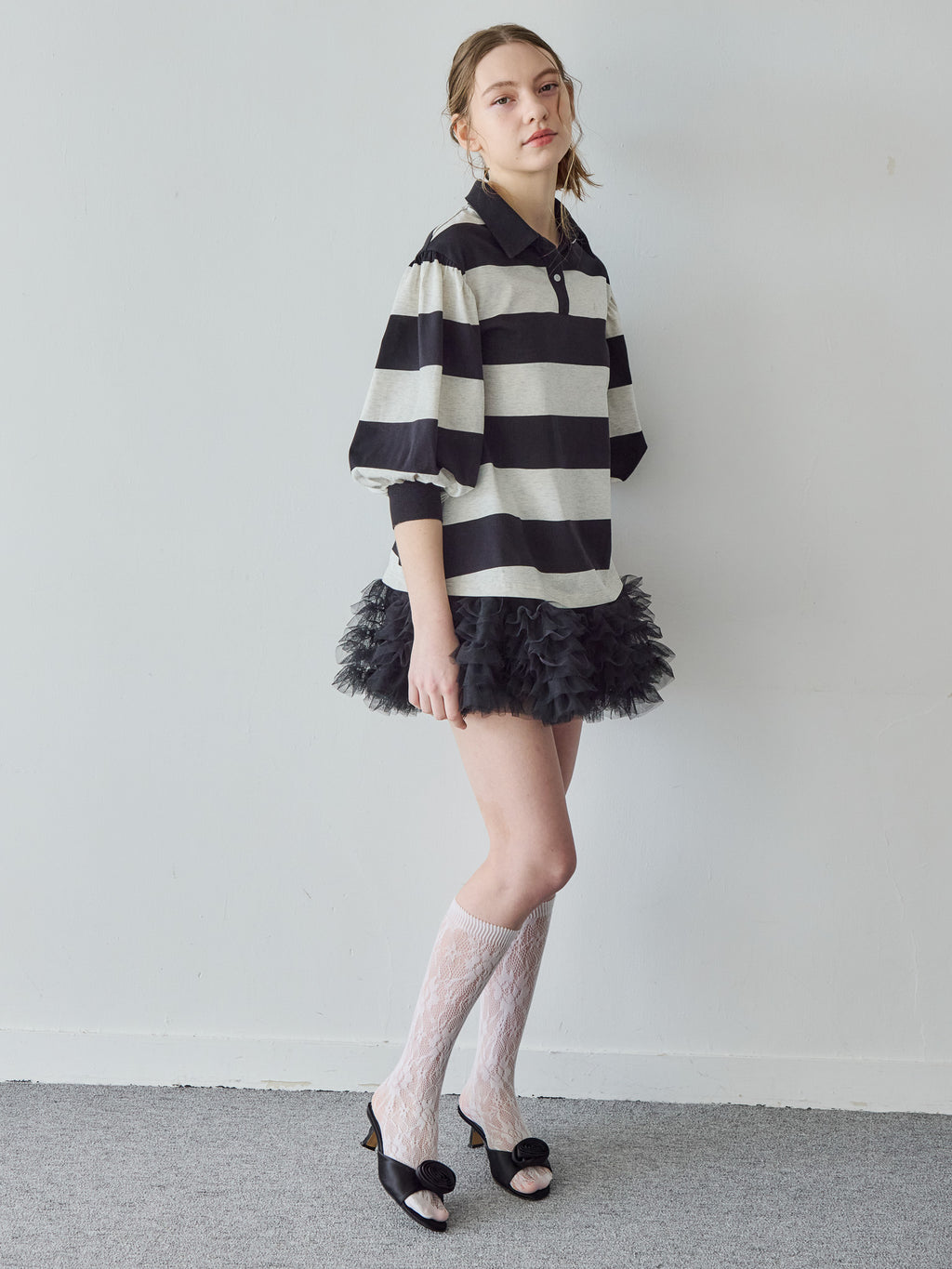 Rugby shirt and frill pants skirt ブラック size:M model:171cm ANIUTA