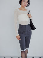 Hem lace sabrina pants グレー size:M model:161cm 富樫かなえ