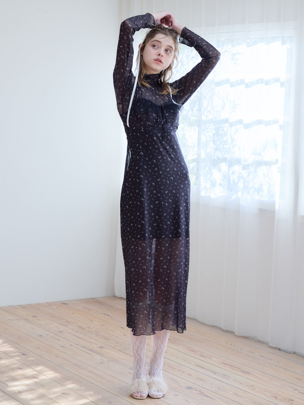 Tulle print dress & bra ブラック size:M model:174cm KATERYNA