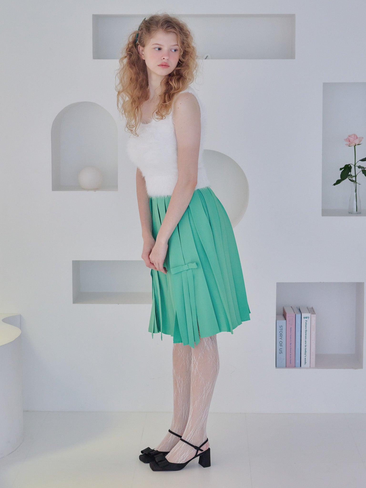 Ribbon slit pleated skirt グリーン size:M model:173cm Olesia
