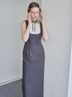 Ribbon waist dress グレー size:M model:171cm ANIUTA