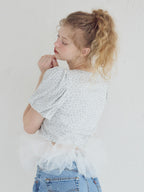 Tulle hem small floral print cardigan グレー size:M model:173cm Olesia