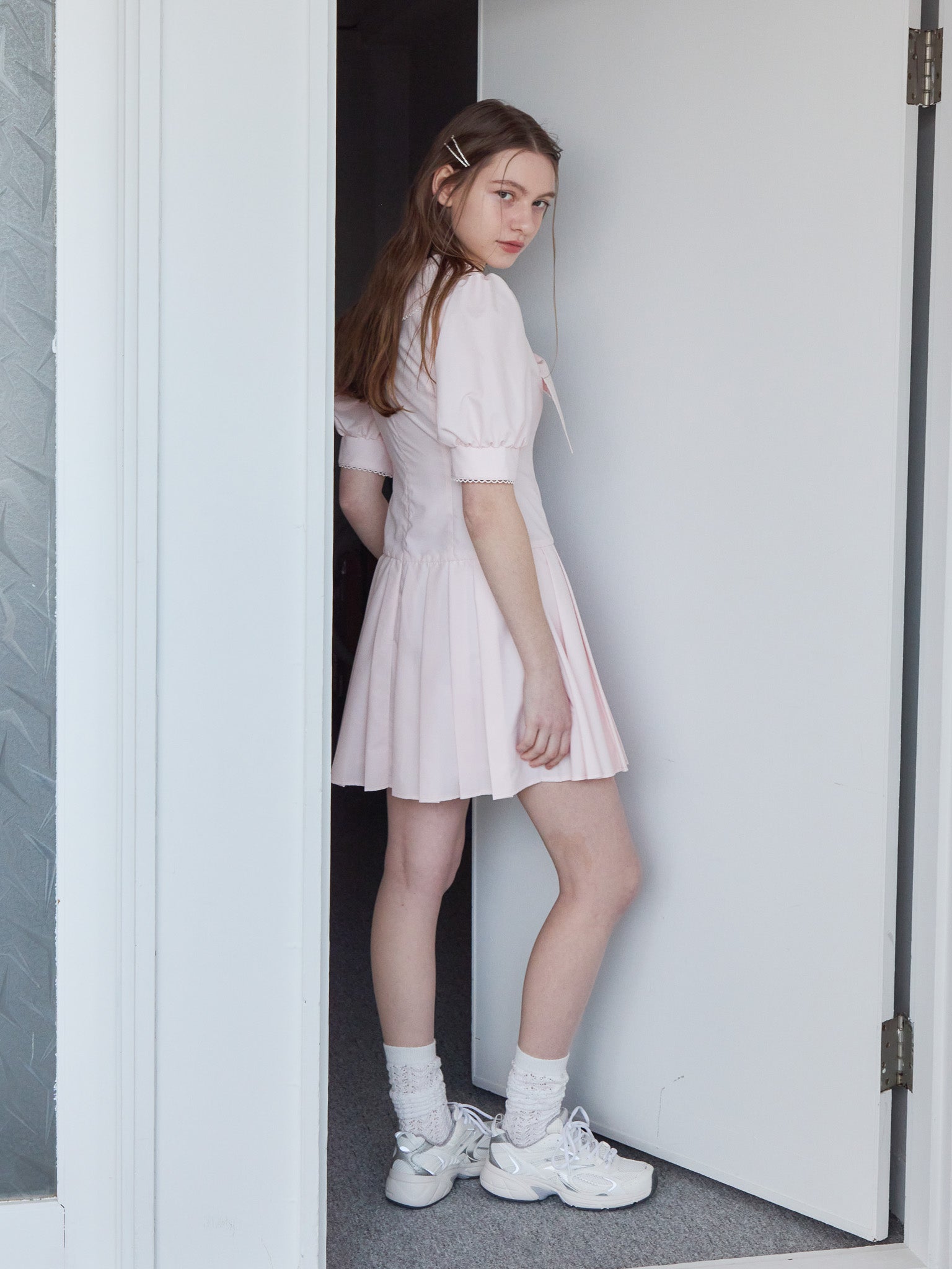 Low waist pleated mini dress ピンク size:M model:171cm ANIUTA