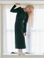 Ribbon embroidered velour dress & tippet グリーン size:M model:163cm MINAMI