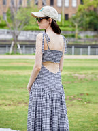 Gingham check back open dress ブラック size:M model:170cm ALICE