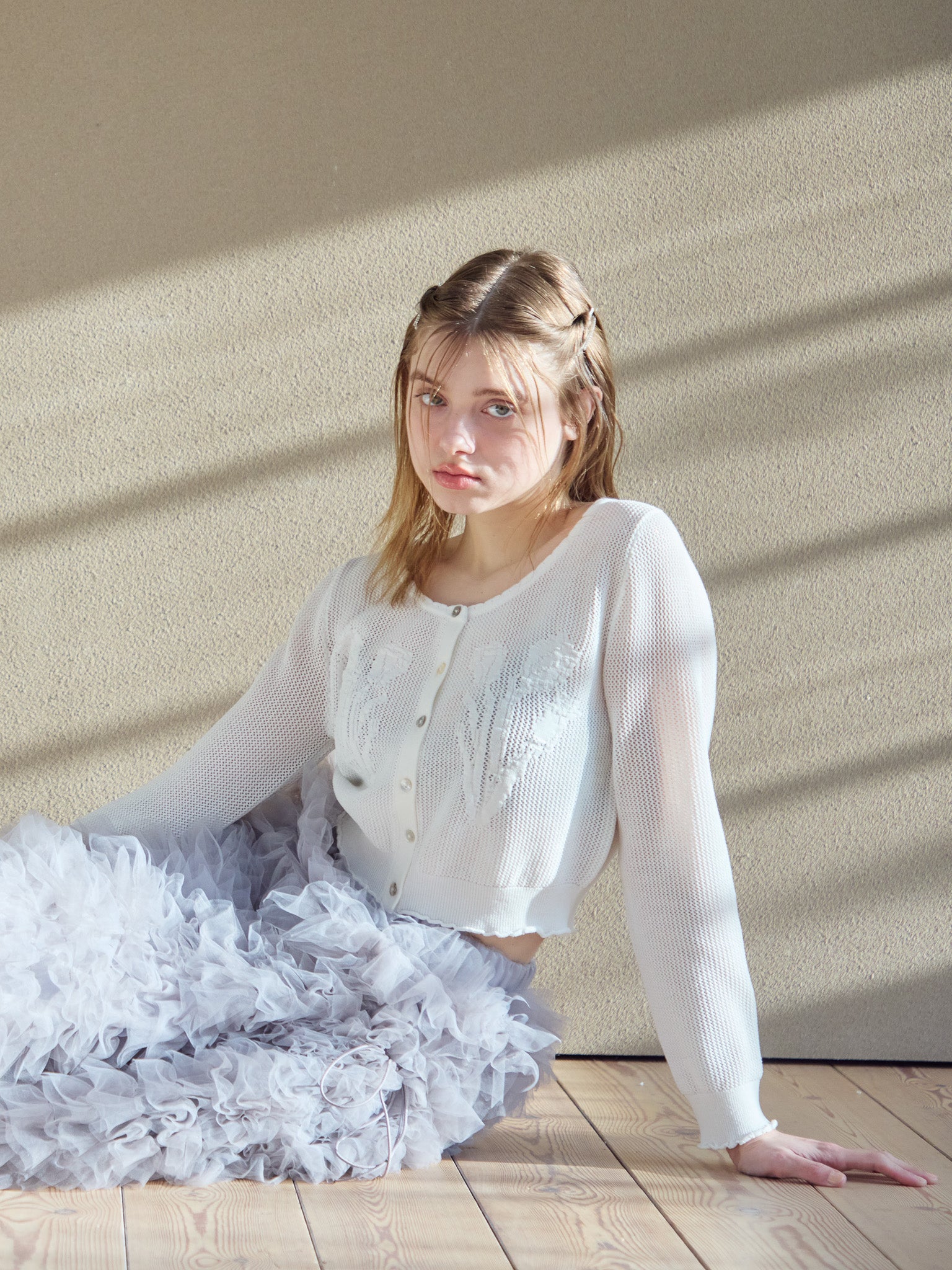 Tulip crochet cardigan ホワイト size:M model:174cm KATERYNA