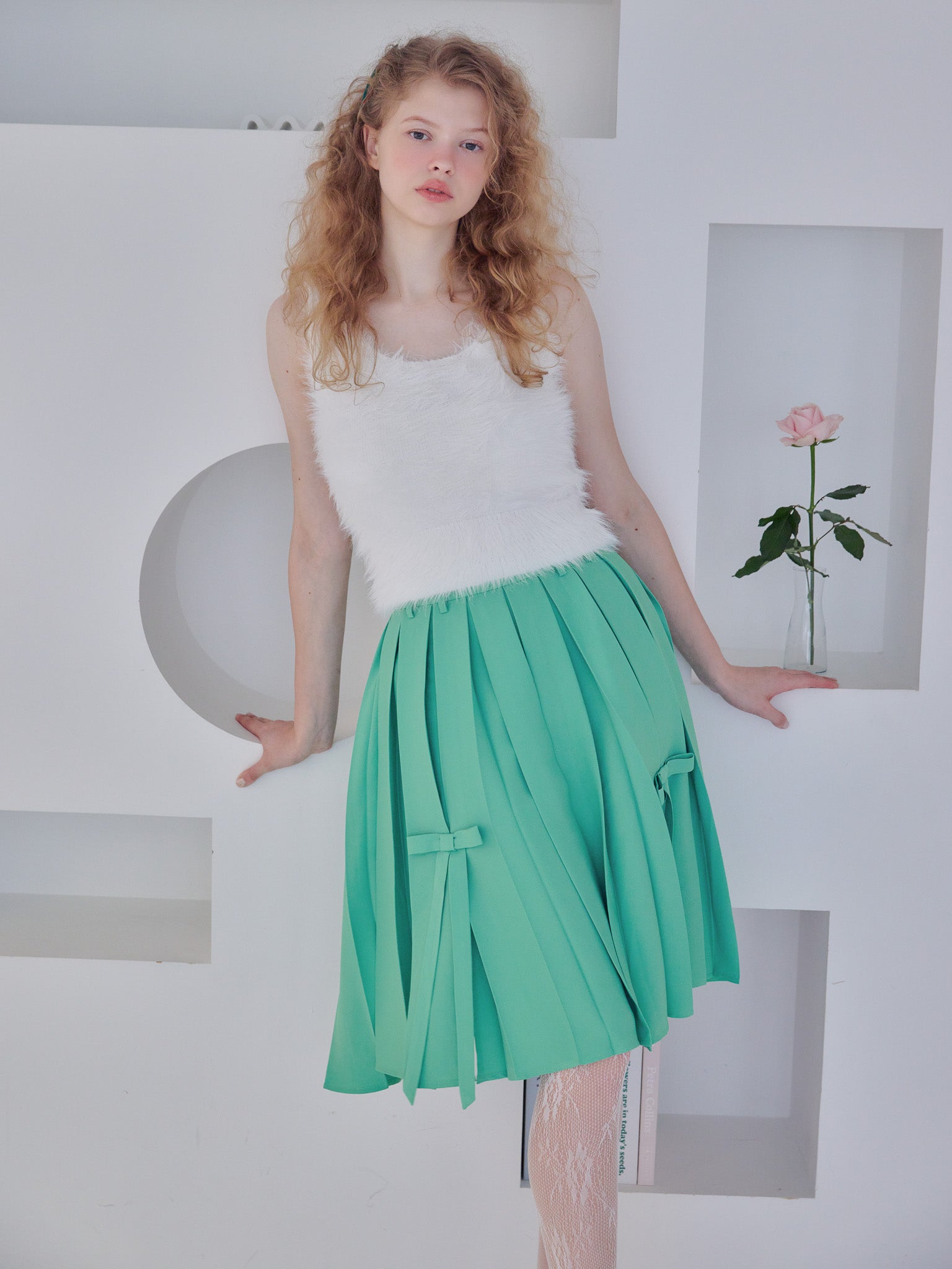 Ribbon slit pleated skirt グリーン size:M model:173cm Olesia