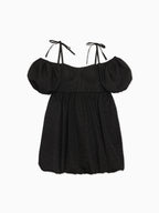 Back ribbon embossed volume mini dress ブラック