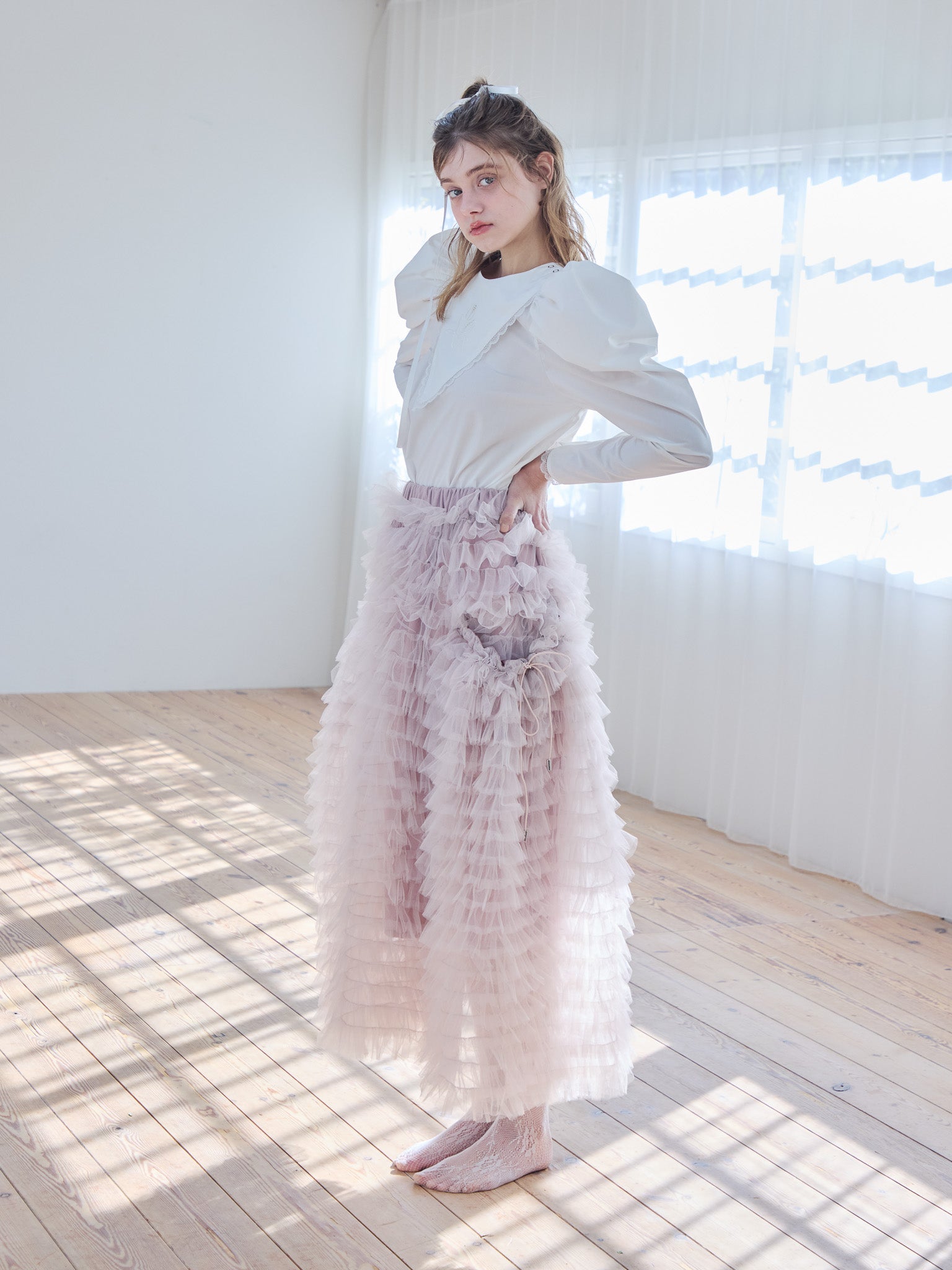 Tulle tiered volume skirt ピンク size:M model:174cm KATERYNA