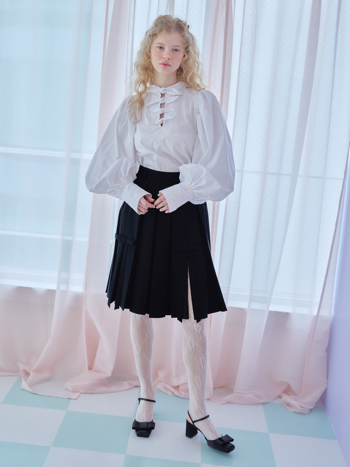 Many ribbon volume sleeve blouse ホワイト size:M model:173cm Olesia