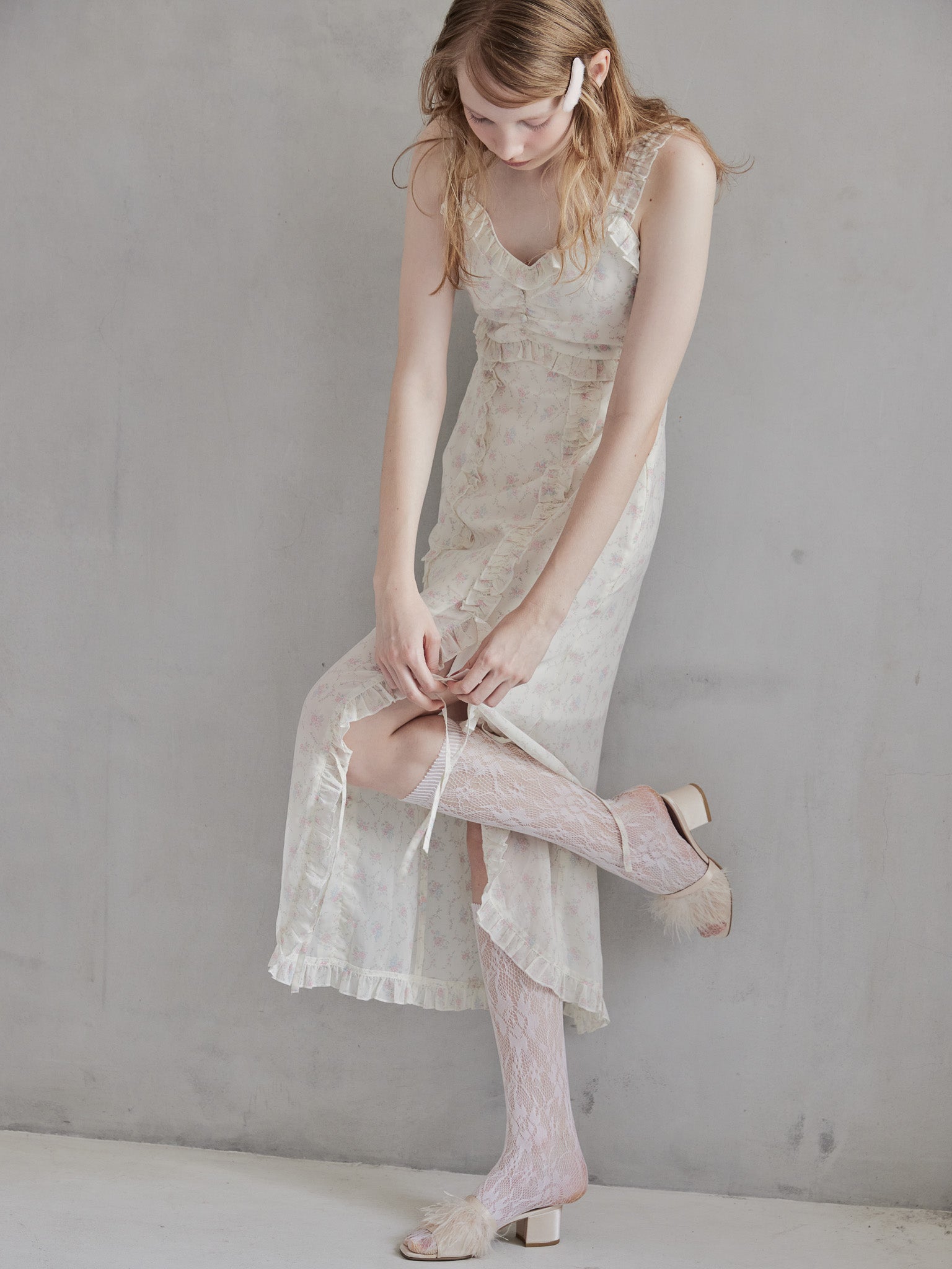 Frill slit cami dress ホワイト size:M model:173cm DASHA.G