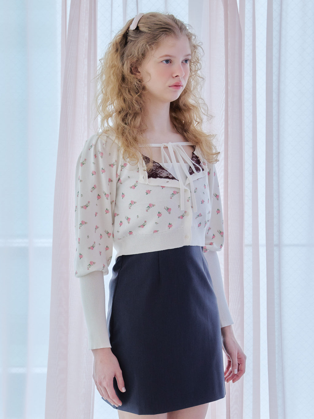 Lace lined cardigan ホワイト size:M model:173cm Olesia