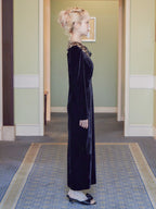 Ribbon embroidered velour dress & tippet ブラック size:M model:163cm MINAMI