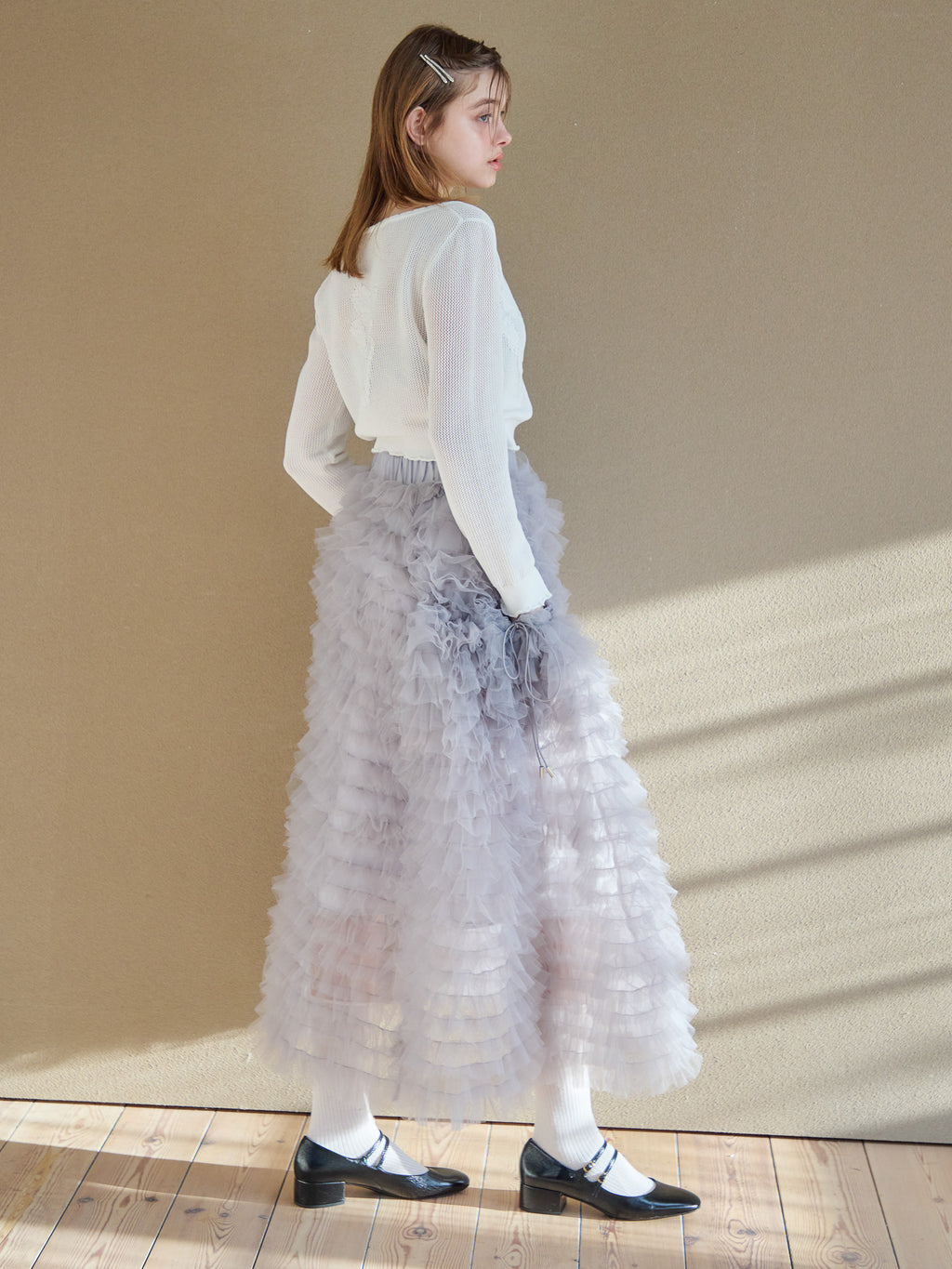 Tulle tiered volume skirt グレー size:M model:174cm KATERYNA