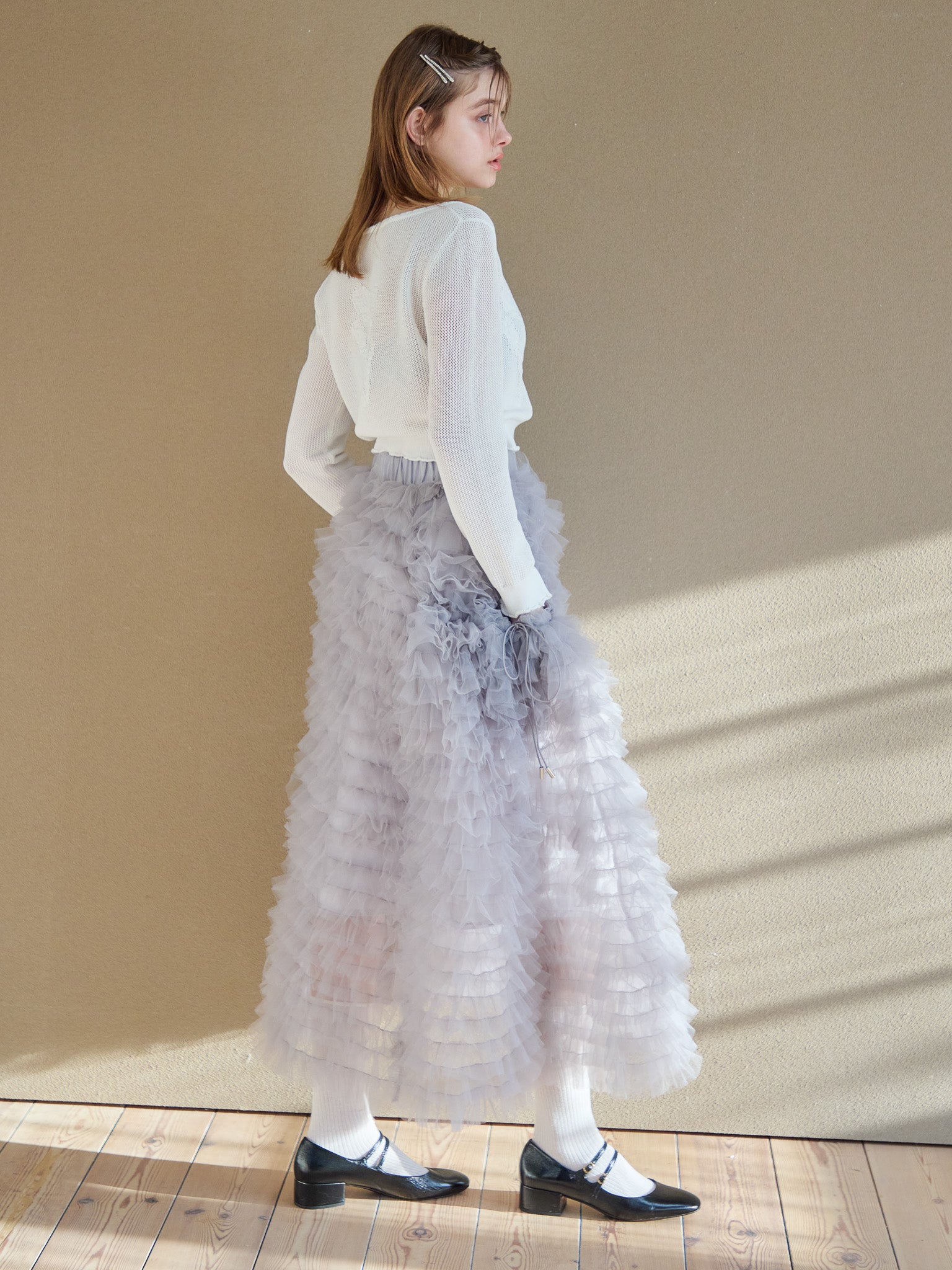 Tulle tiered volume skirt グレー size:M model:174cm KATERYNA