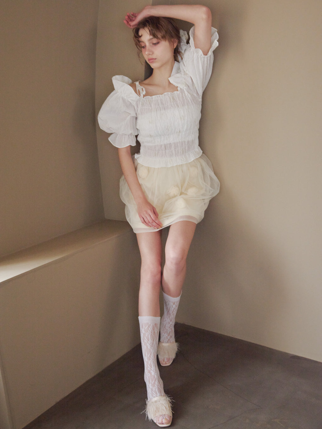 Rose tulle mini skirt イエロー size:M model:175cm MARTA