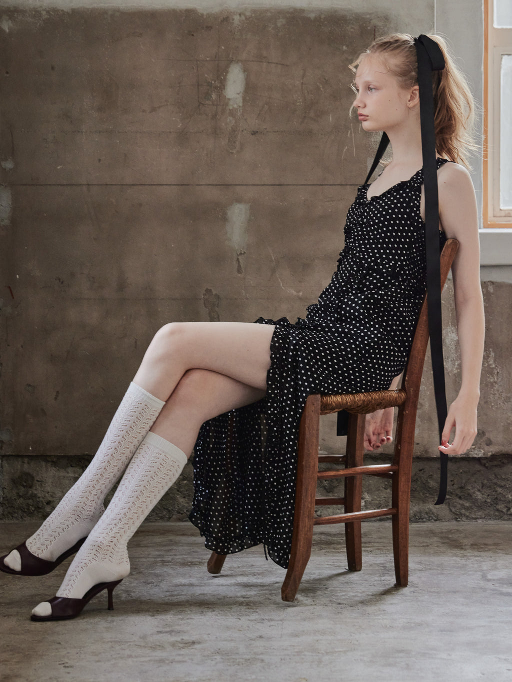 Frill slit cami dress ブラック size:M model:173cm DASHA.G