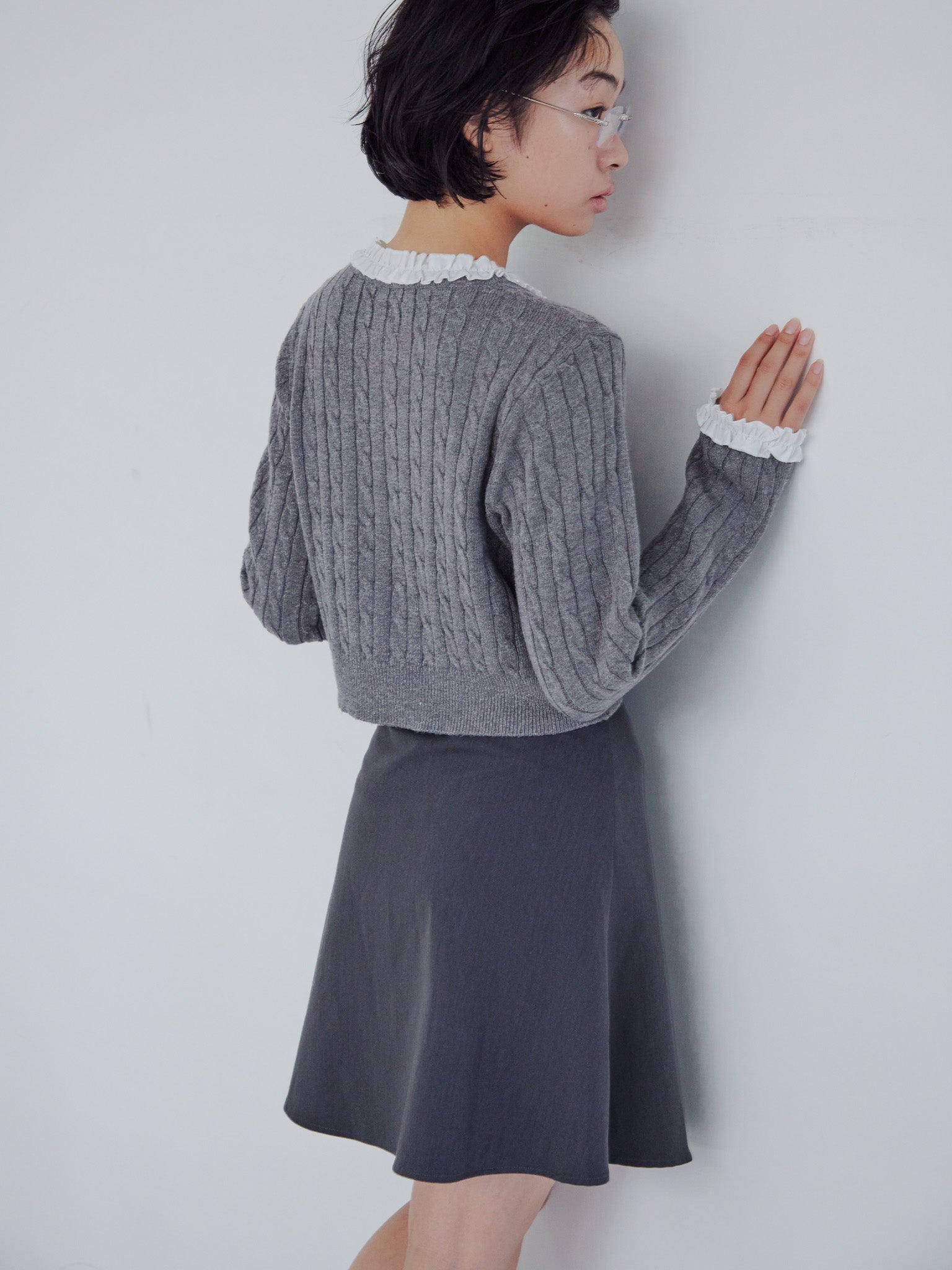 Hem flare mini skirt グレー size:M model:161cm 富樫かなえ