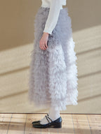 Tulle tiered volume skirt グレー size:M model:174cm KATERYNA