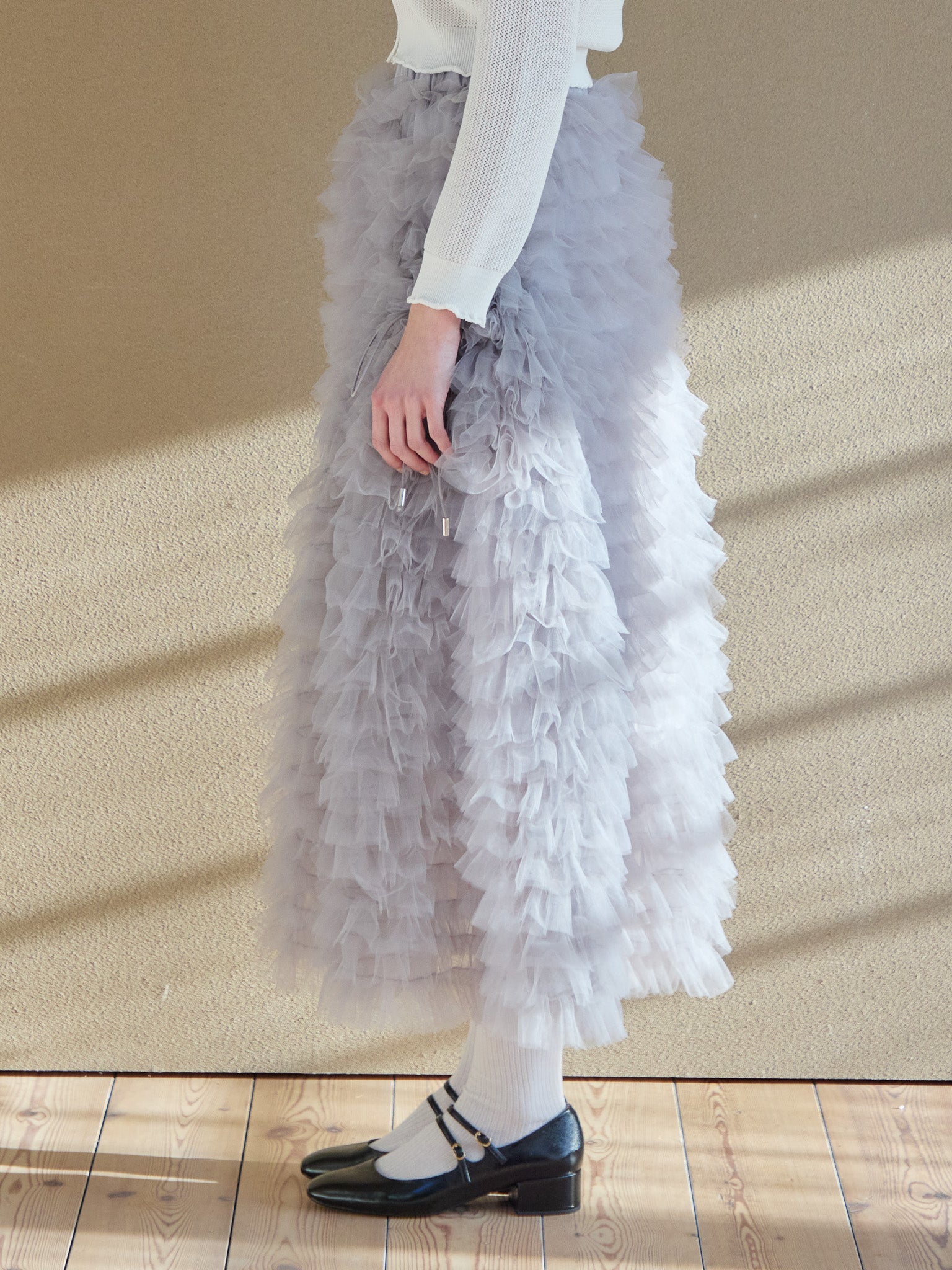 Tulle tiered volume skirt グレー size:M model:174cm KATERYNA