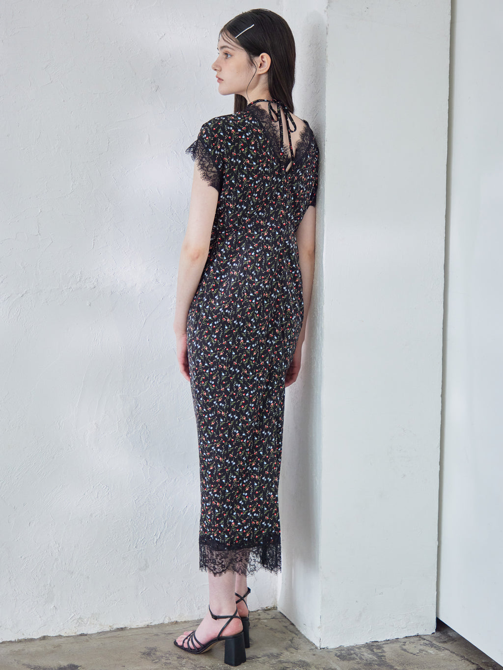 Lace trimming flower dress ブラック size:M model:170cm ALICE