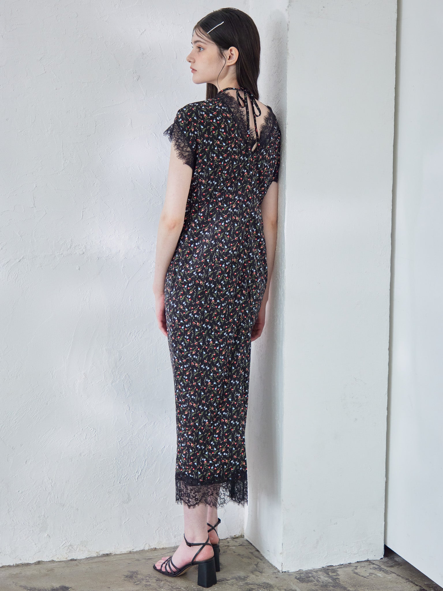 Lace trimming flower dress ブラック size:M model:170cm ALICE