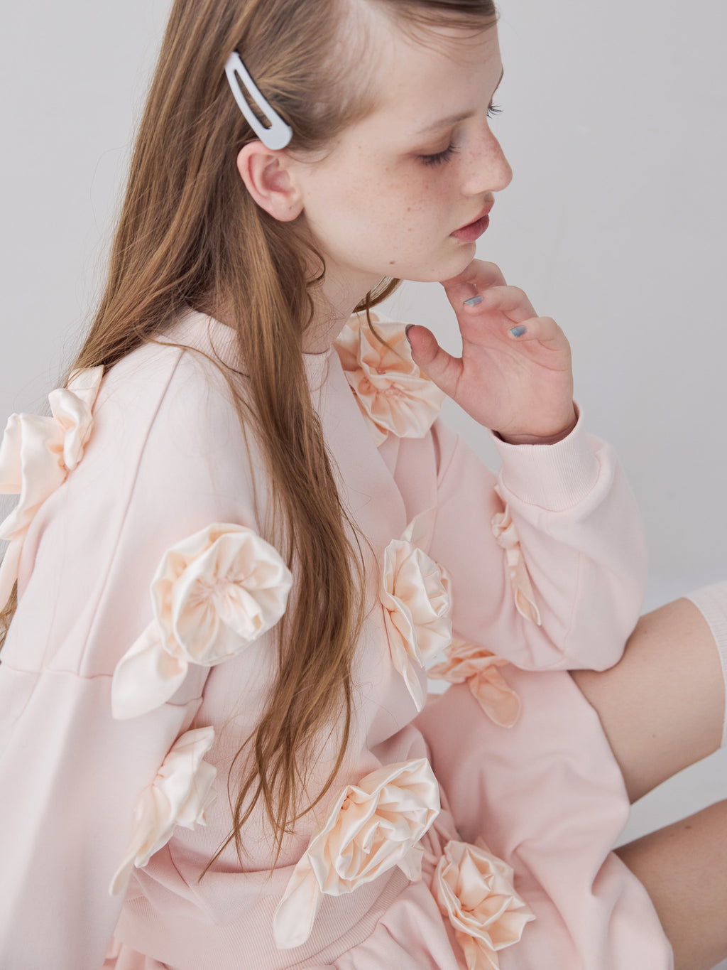 Many rose sweat top ピンク size:M model:173cm ALINA