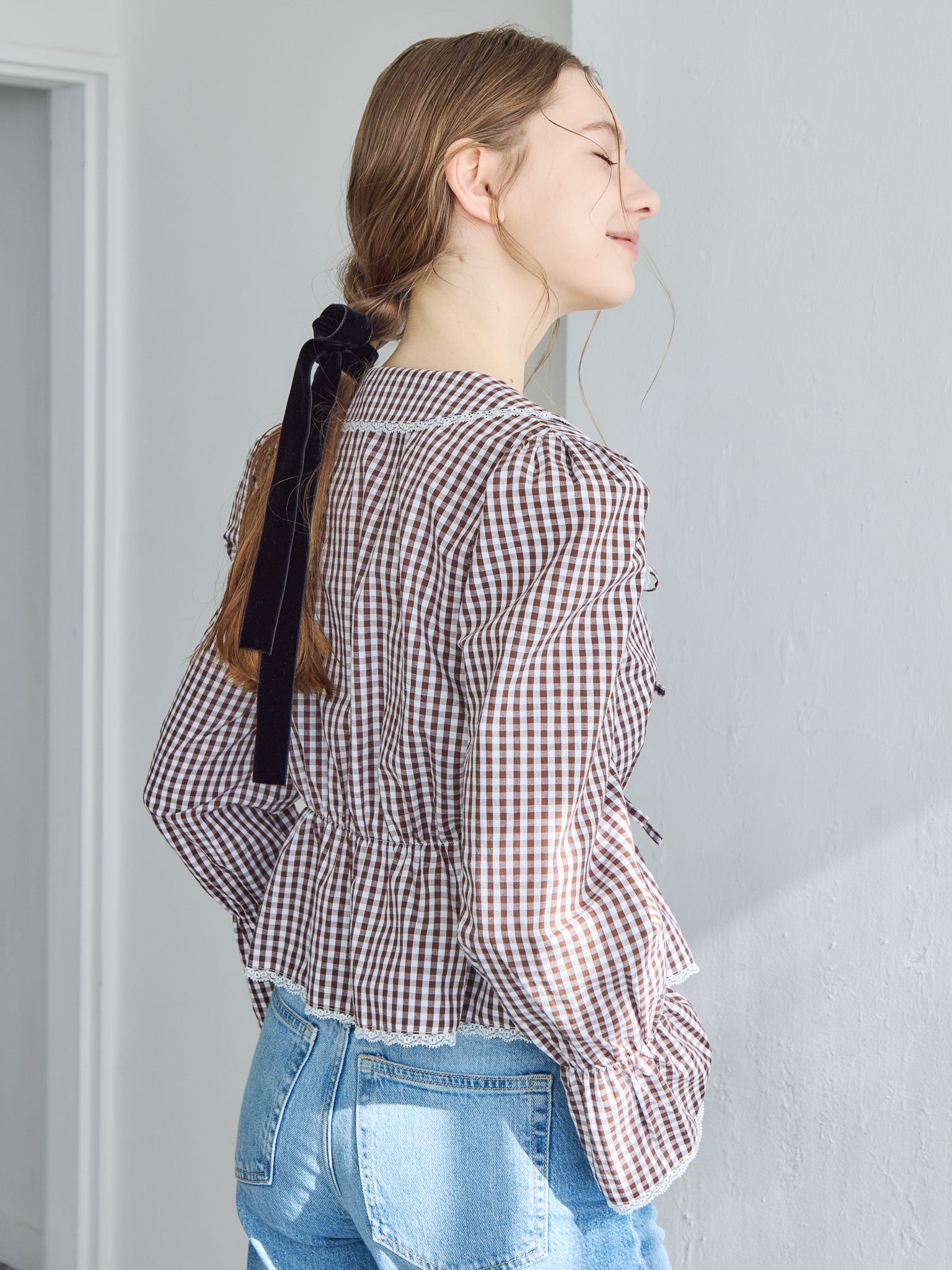 Front ribbon blouse ブラウン size:M model:171cm ANIUTA