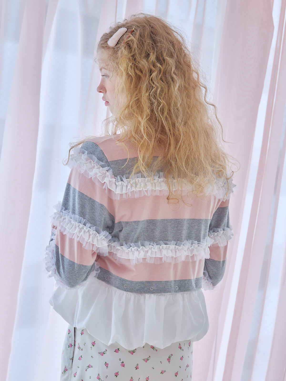Balloon hem rugby shirt ピンク size:M model:173cm Olesia