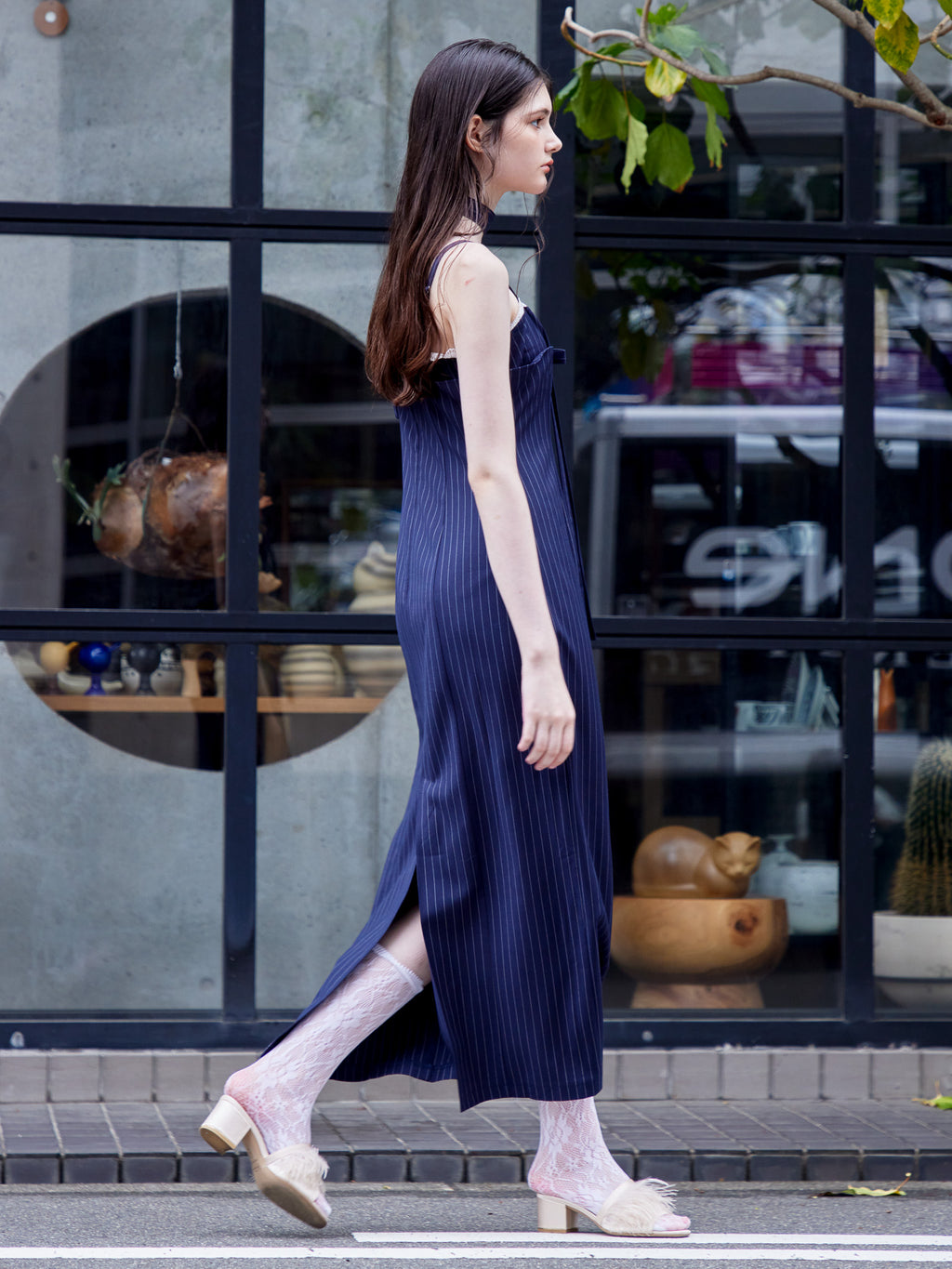 Stripe ribbon tight dress ネイビー size:M model:170cm ALICE