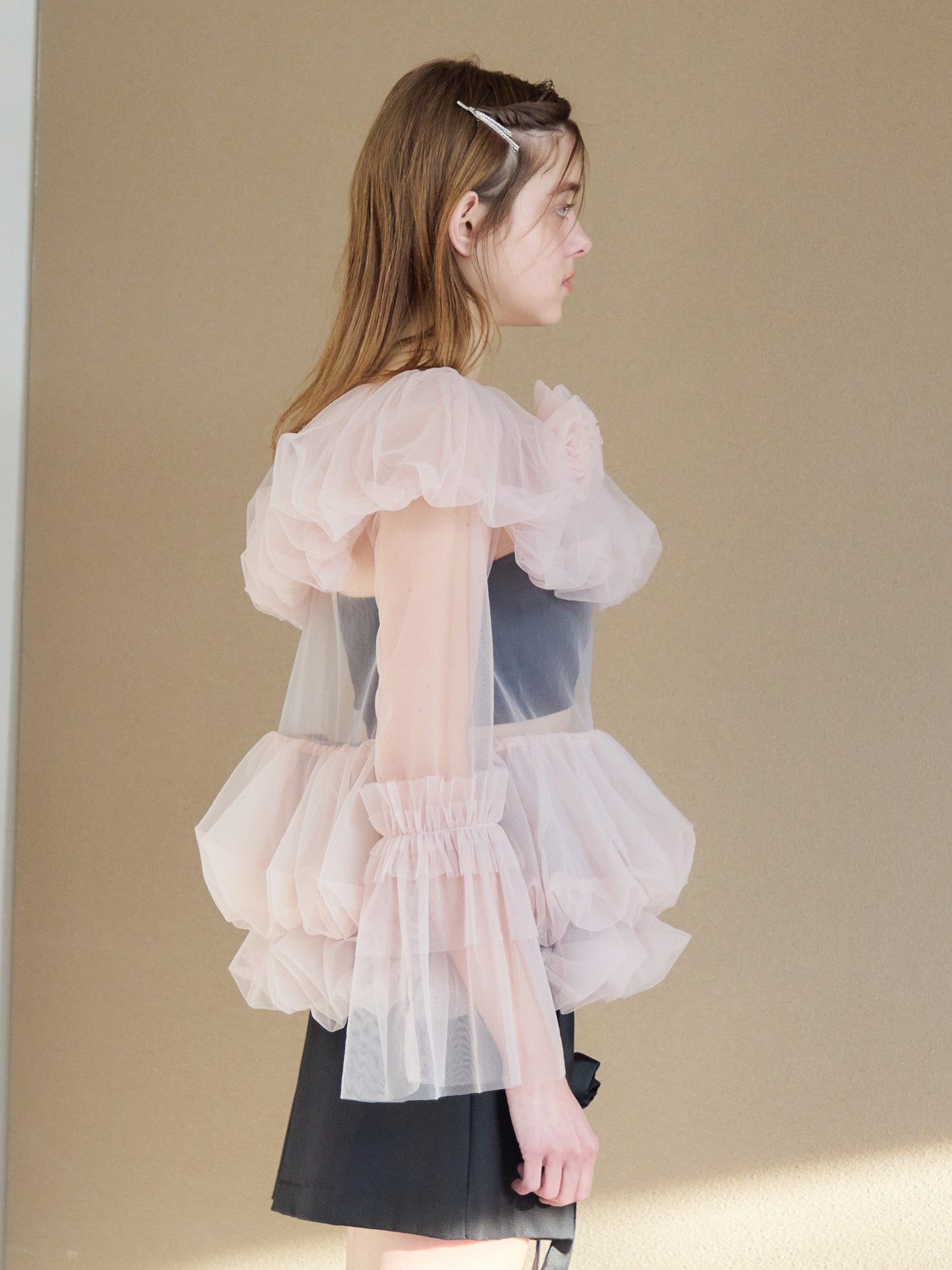 Rose tulle off shoulder blouse ピンク size:M model:174cm KATERYNA