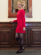 Back open shaggy knit mini dress レッド size:M model:163cm MINAMI