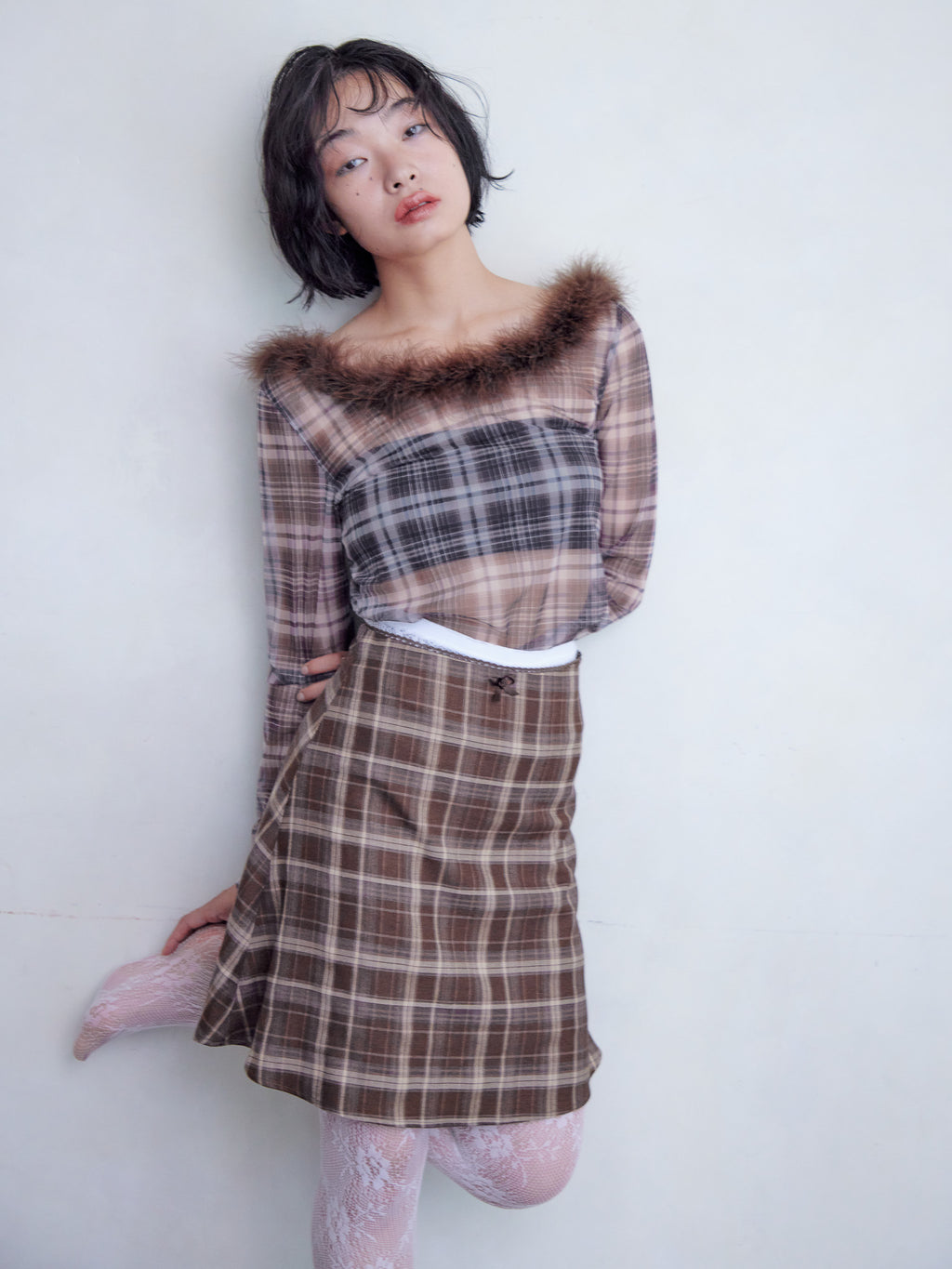 Hem flare mini skirt ブラウン size:M model:161cm 富樫かなえ