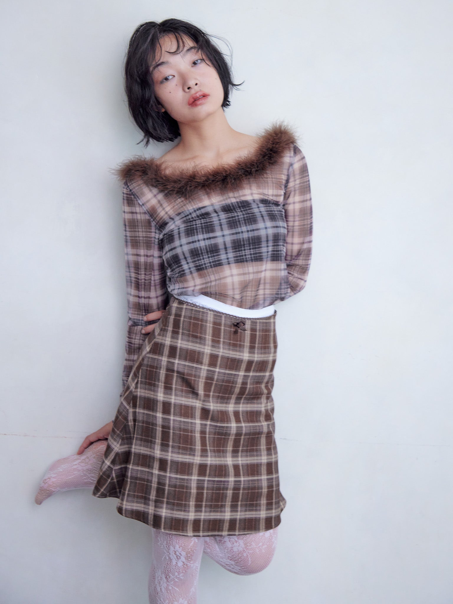 Hem flare mini skirt ブラウン size:M model:161cm 富樫かなえ