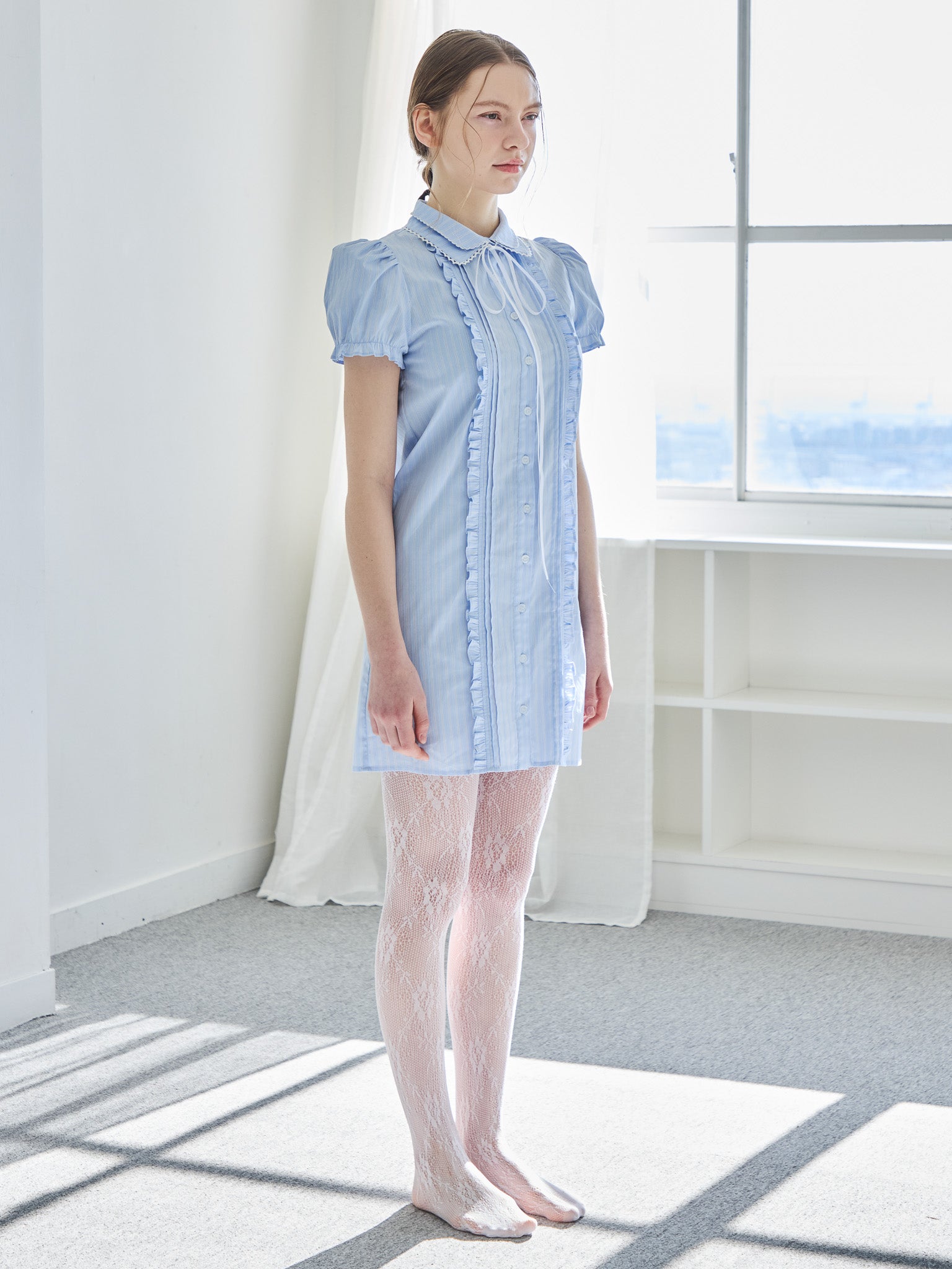 Pintuck mini shirt dress ブルー size:M model:171cm ANIUTA