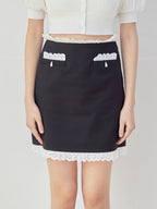 Lace trimming mini skirt ブラック size:M model:172cm GINEVRA
