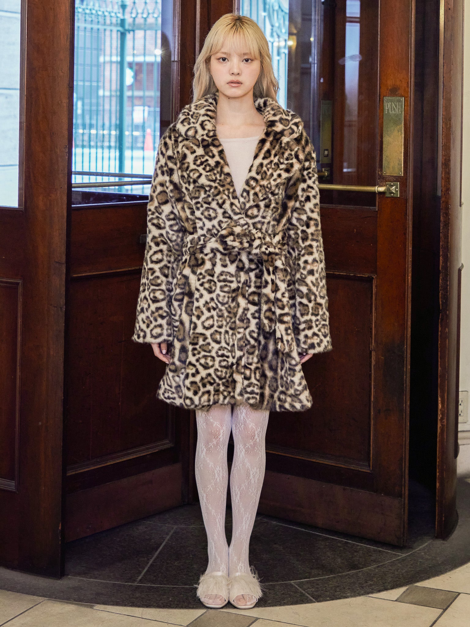 Fur coat レオパード size:M model:163cm MINAMI