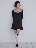 Lace trimmed tailored blouse ブラック size:M model:161cm 富樫かなえ