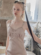 Ribbon embroidered satin cami dress ピンクベージュ size:M model:173cm DASHA.G