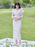 Lace trimming flower dress ピンク size:M model:170cm ALICE