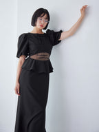 Sheer embroidered puff sleeve dress ブラック size:M model:161cm 富樫かなえ