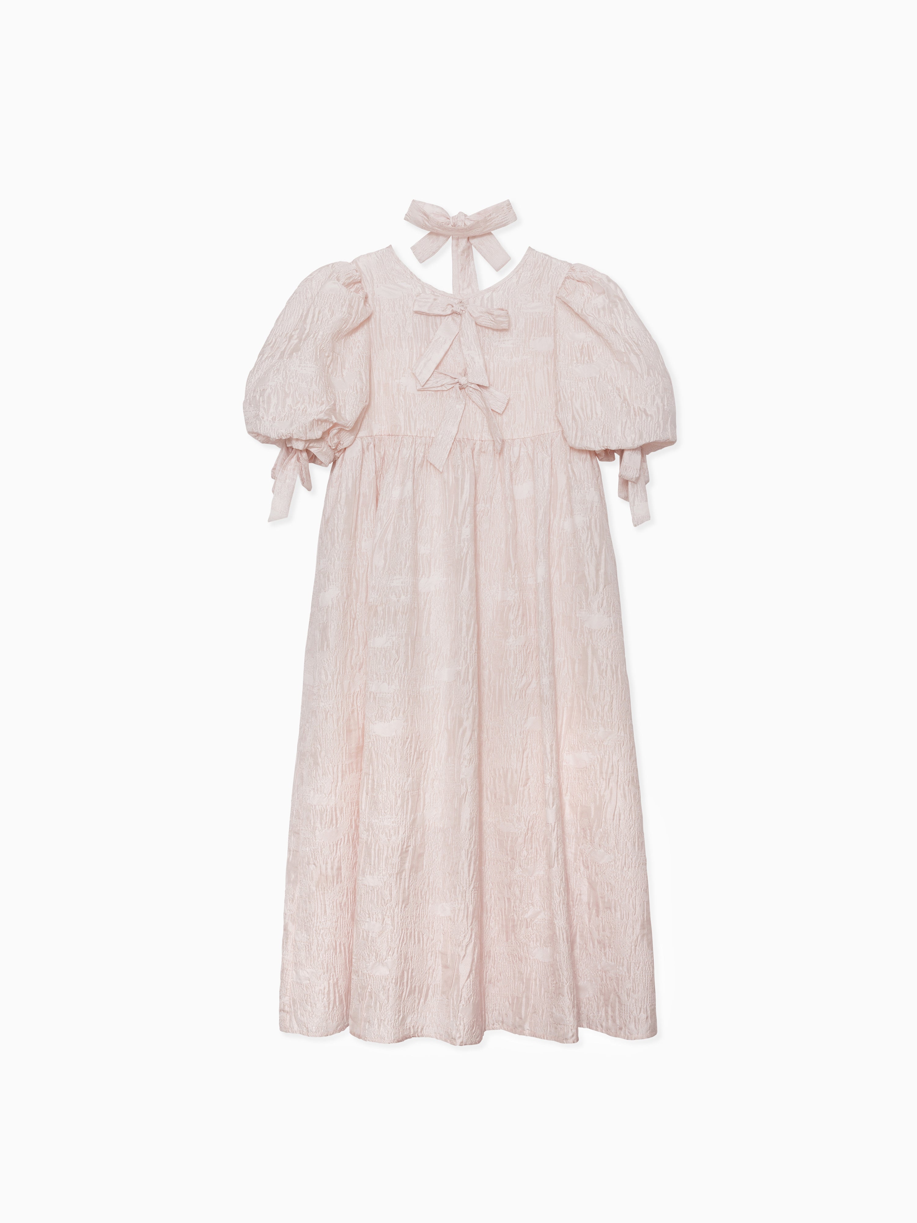 Ribbon jaquard volume dress ピンク