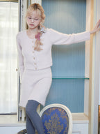 Shell button shaggy cardigan ピンクベージュ size:M model:163cm MINAMI