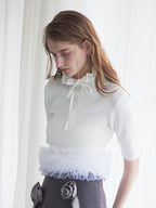 Hem tulle rib knit ホワイト size:M model:174cm LERA