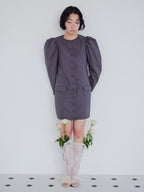 Volume sleeve mini dress グレー size:M model:161cm 富樫かなえ
