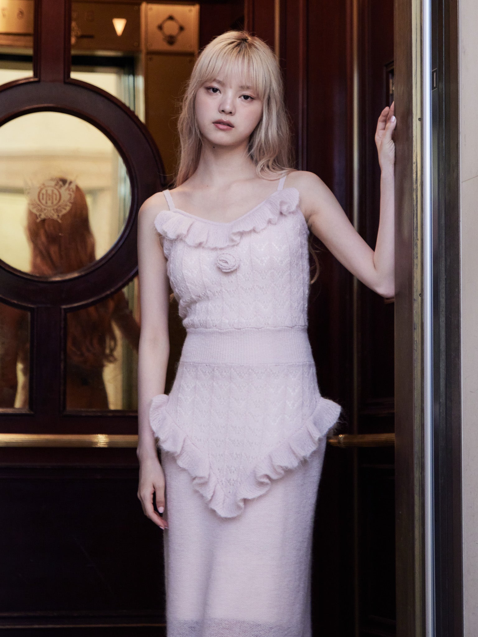 Mohair crochet cami dress ピンク size:M model:163cm MINAMI